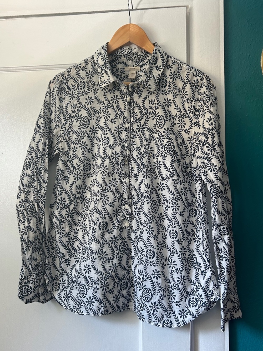 J. Crew Button White Shirt with Floral Print